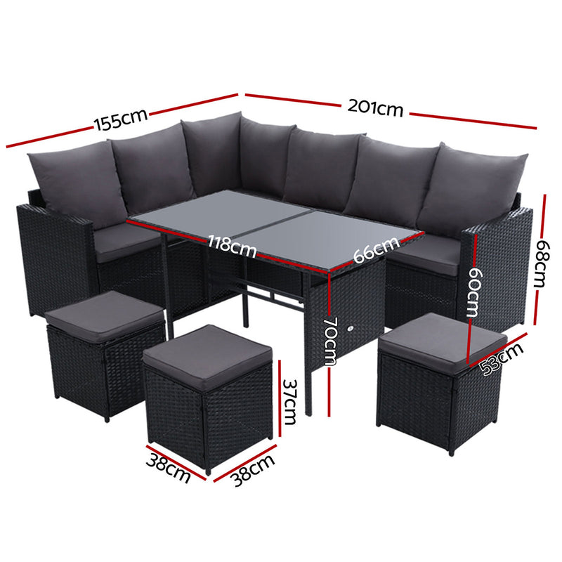 Outdoor Dining Set Sofa Lounge - Black