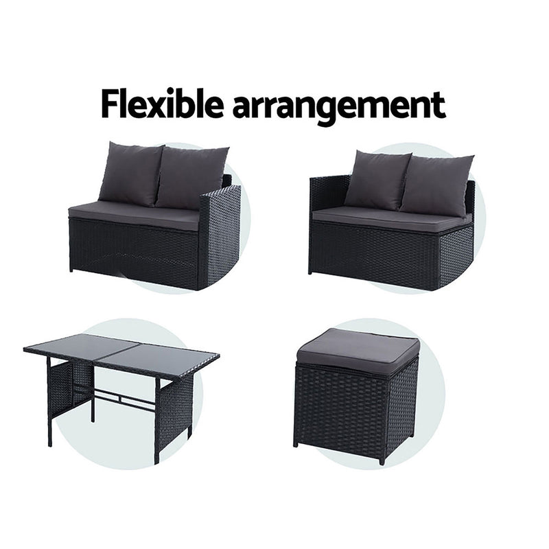 Outdoor Dining Set Sofa Lounge - Black