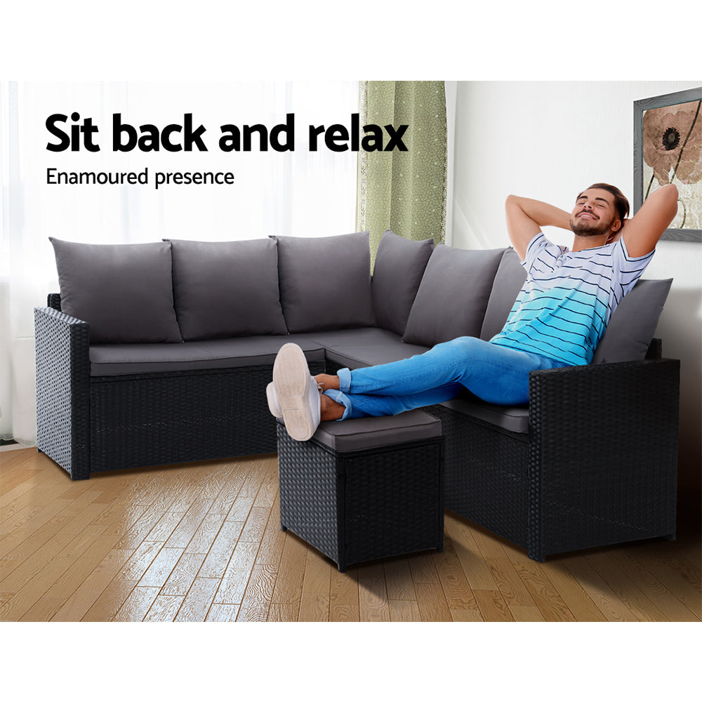 Oceana Outdoor Sofa Dining Set – Black – 9 Seater with Ottomans