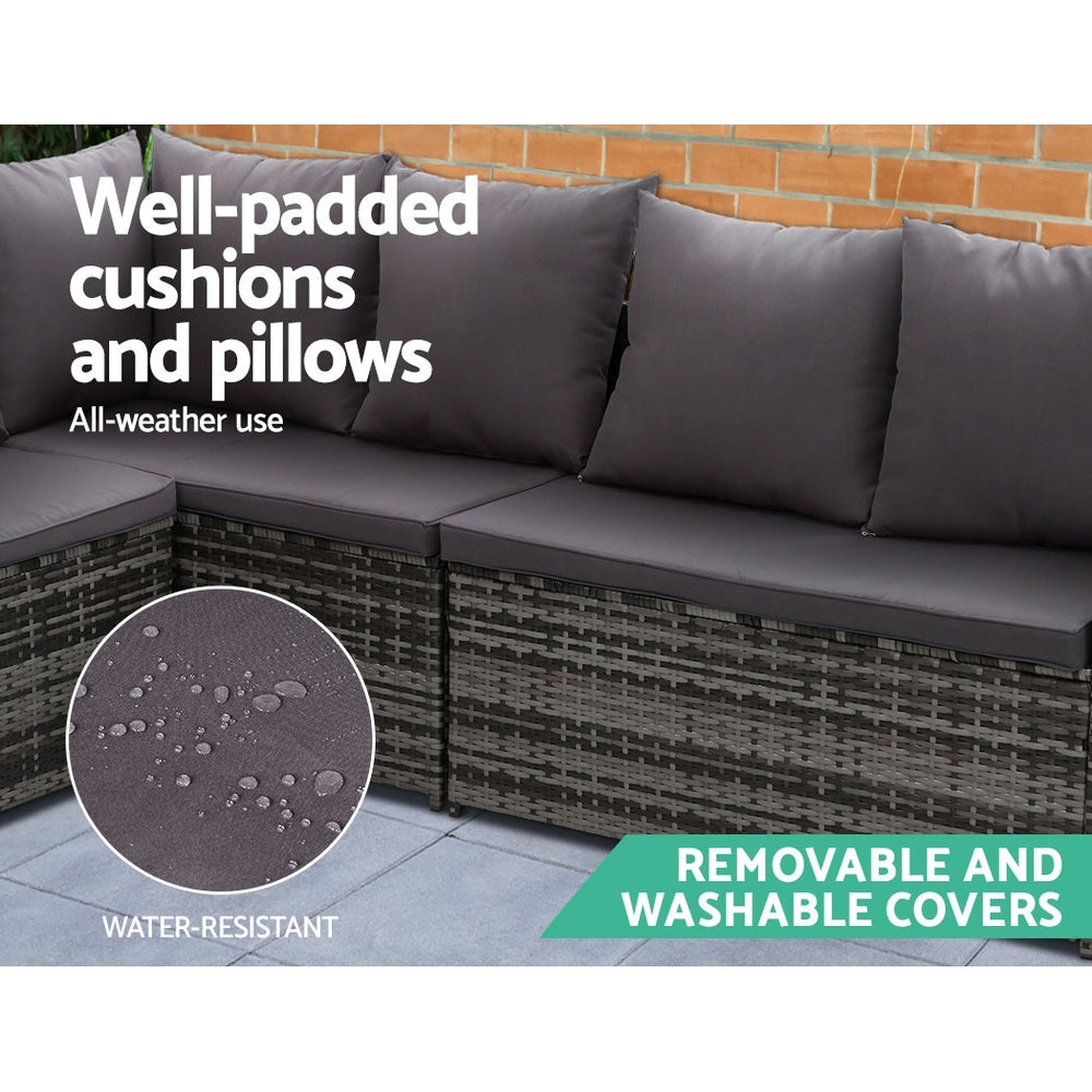 Oceana Outdoor Sofa Dining Set – Grey – 9 Seater with Ottomans
