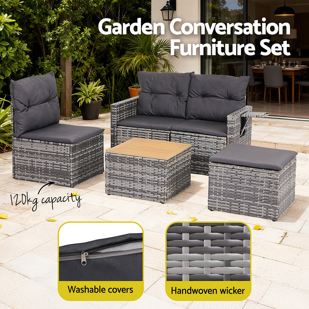 Haven Outdoor Sofa Set – Grey – 5 Piece