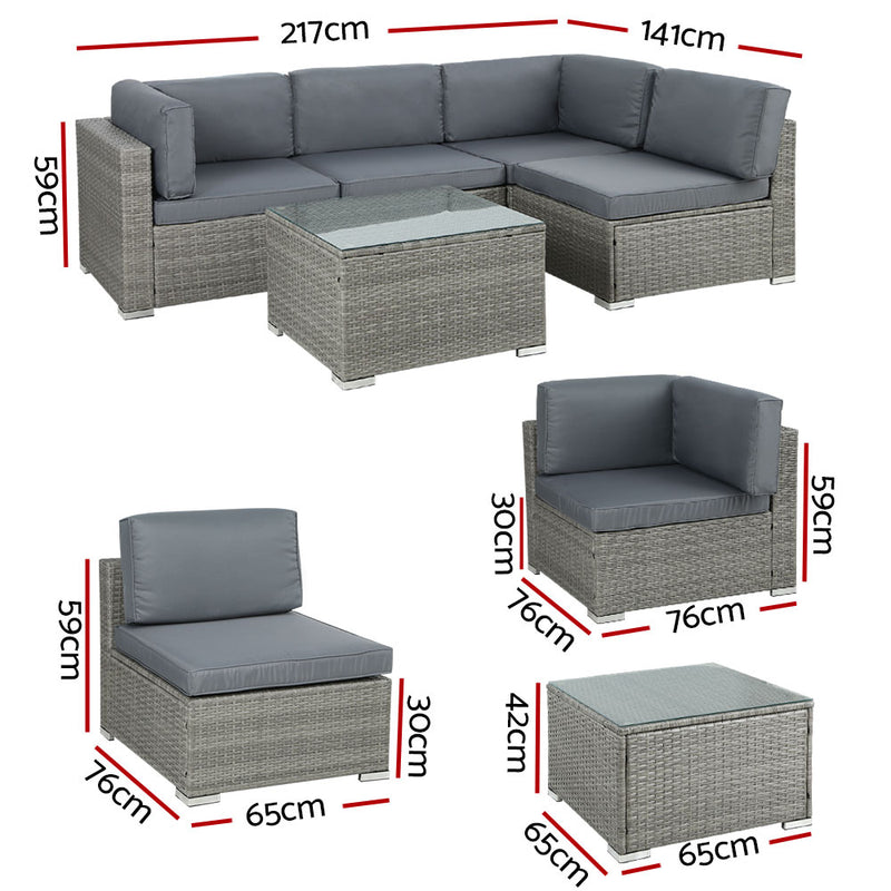 5-Piece Outdoor Sofa Set – Wicker Lounge, Grey