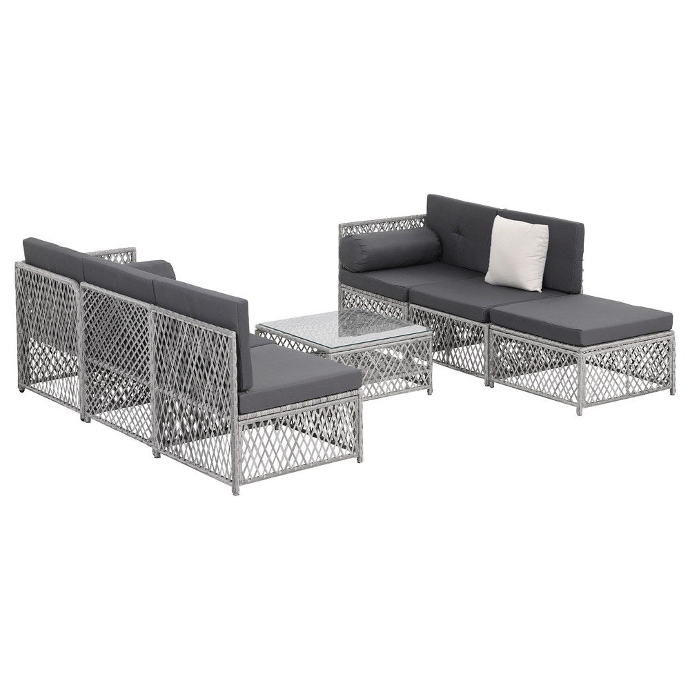 Arlo Outdoor Rattan Sofa Set – Grey – 7 Piece