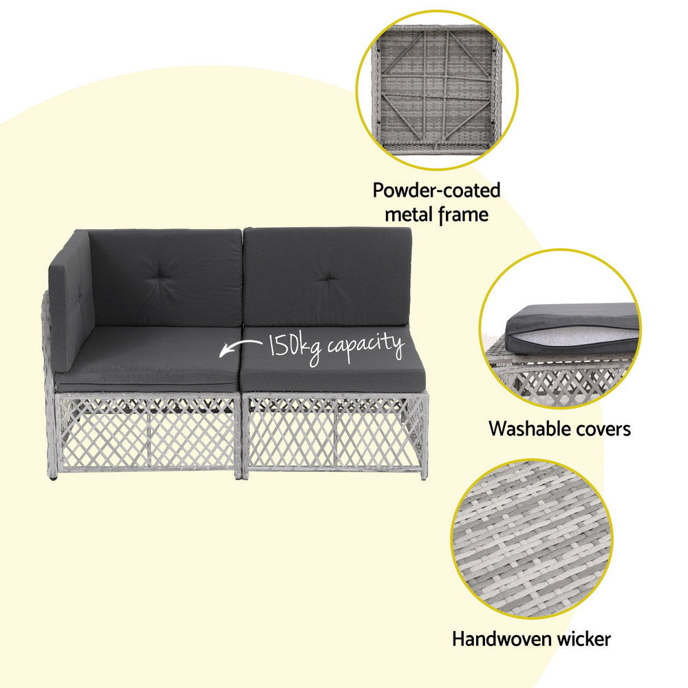 Arlo Outdoor Rattan Sofa Set – Grey – 7 Piece