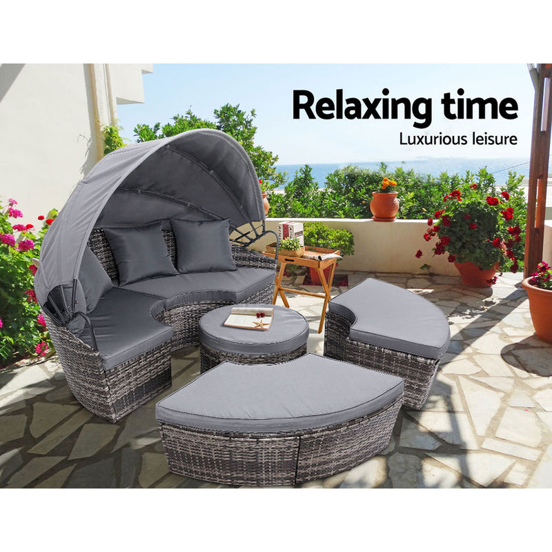 Sun Lounge Wicker Lounge Day Bed - Grey