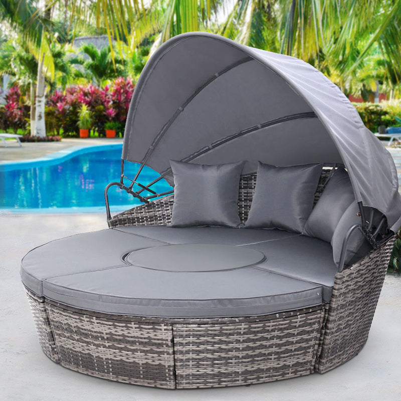 Sun Lounge Wicker Lounge Day Bed - Grey