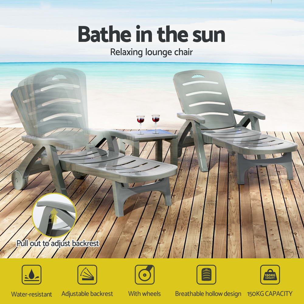 Fiora Folding Sun Lounger with Wheels – Grey