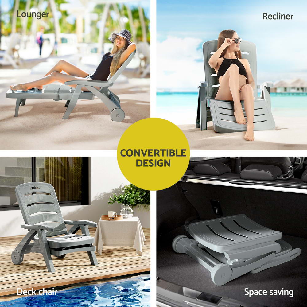 Fiora Folding Sun Lounger with Wheels – Grey