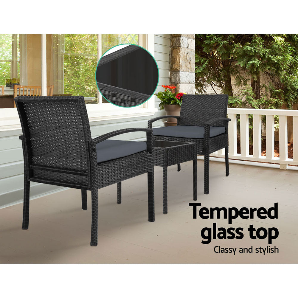 Riviera Wicker Outdoor Lounge Setting – Black – 3 Piece