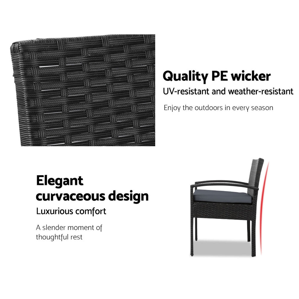 Riviera Wicker Outdoor Lounge Setting – Black – 3 Piece