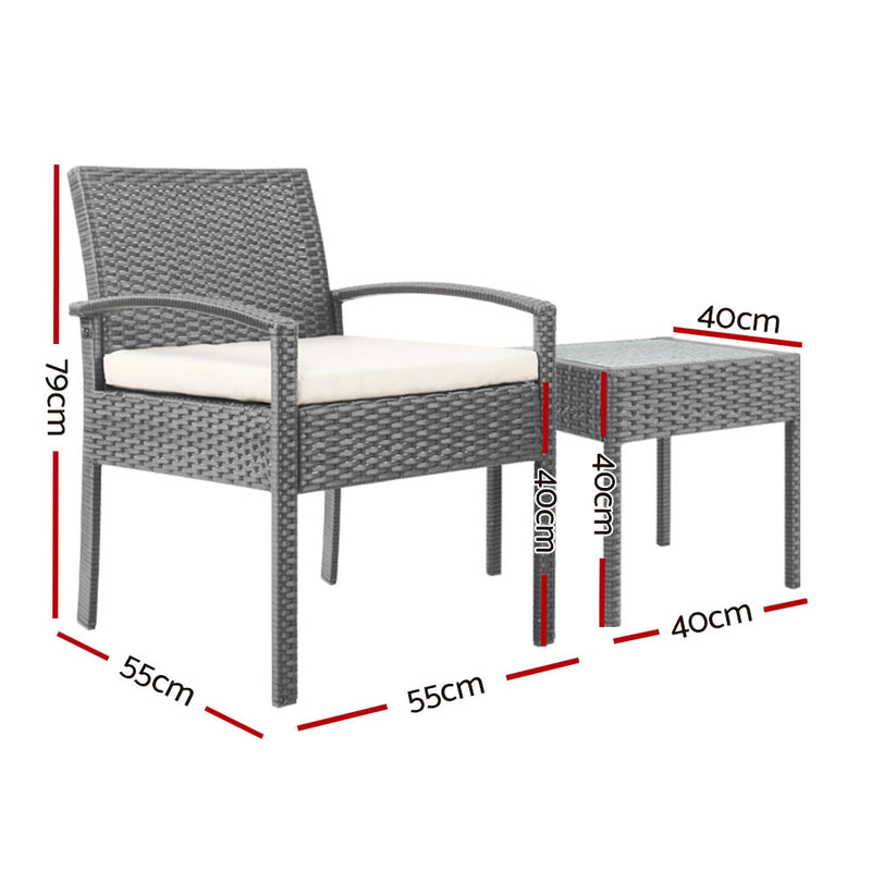 3 PC  Wicker Outdoor Lounge Setting - Grey