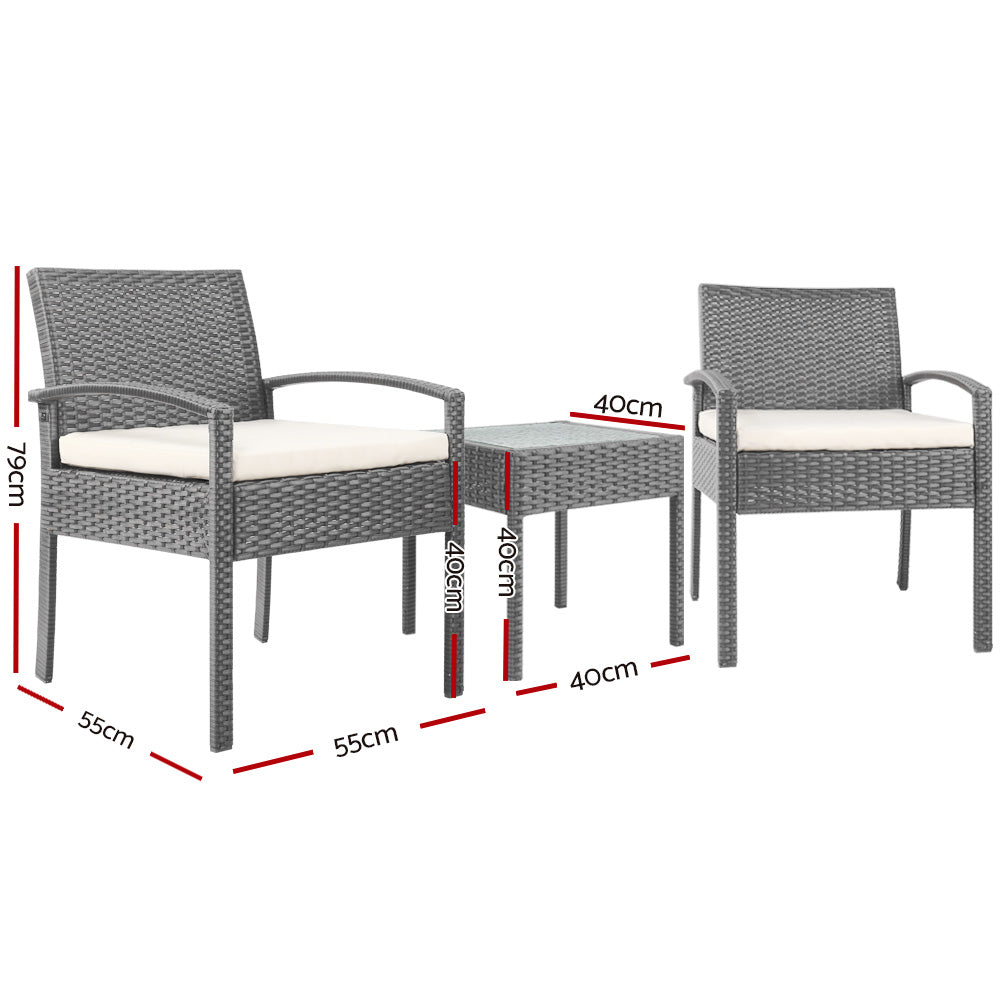 Haven Wicker Bistro Set – Grey – 3 Piece