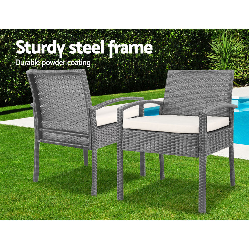 Haven Wicker Bistro Set – Grey – 3 Piece