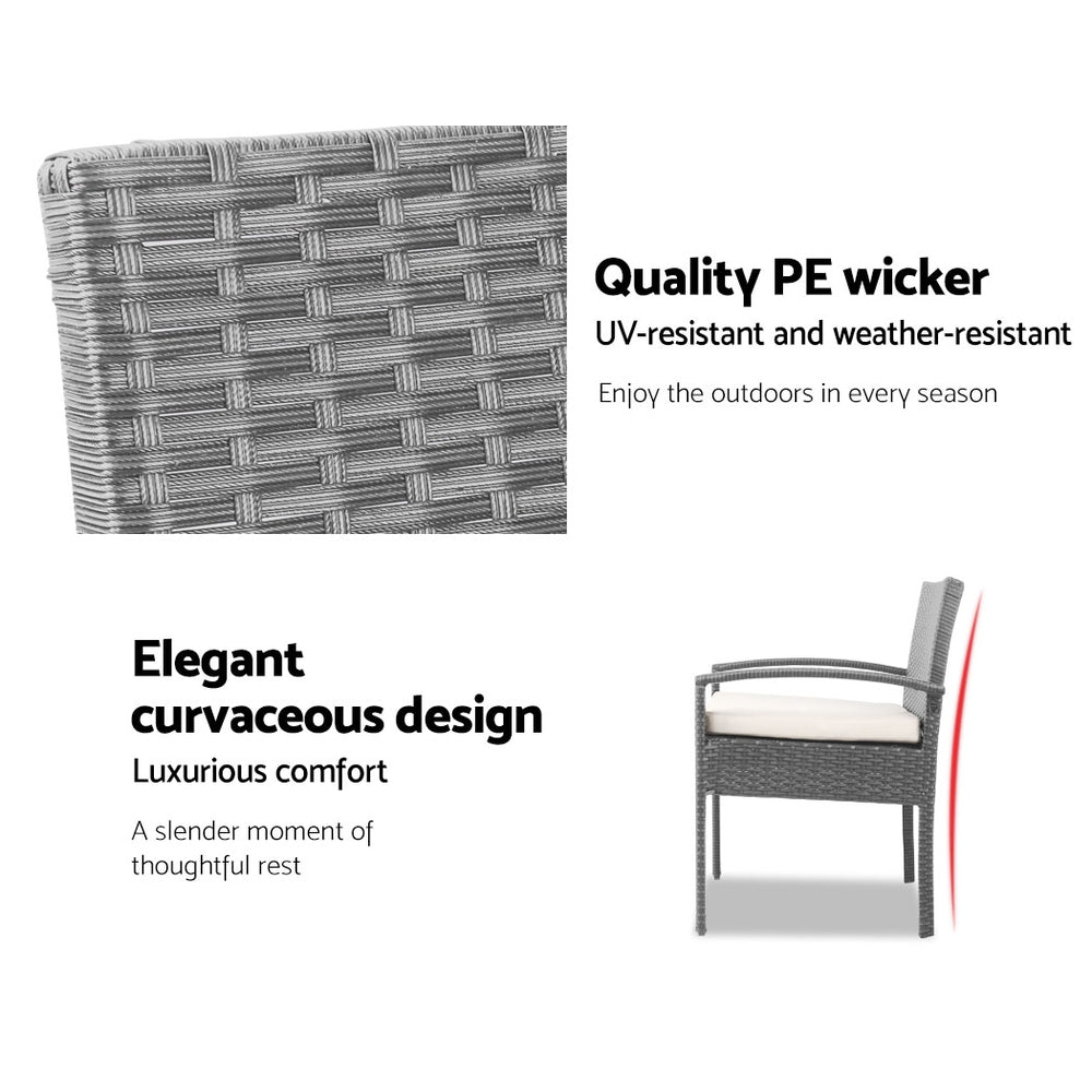 Haven Wicker Bistro Set – Grey – 3 Piece