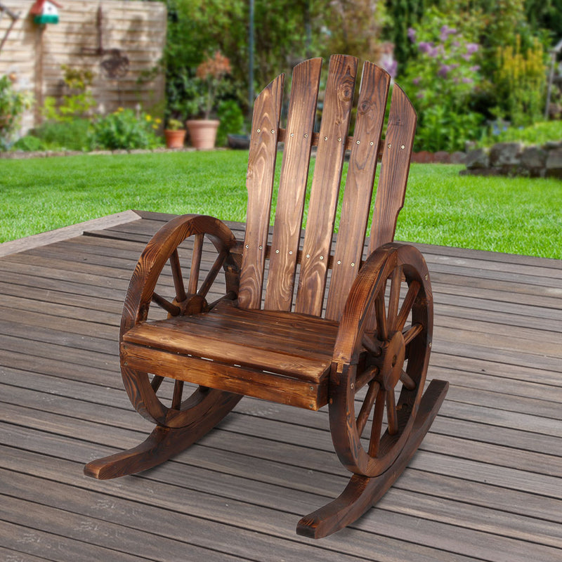 Wagon Wheel Rocking Chair - Brown