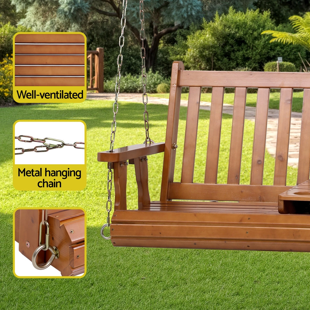 Devonport Porch Swing with Cup Holder – Brown – 2 Seater