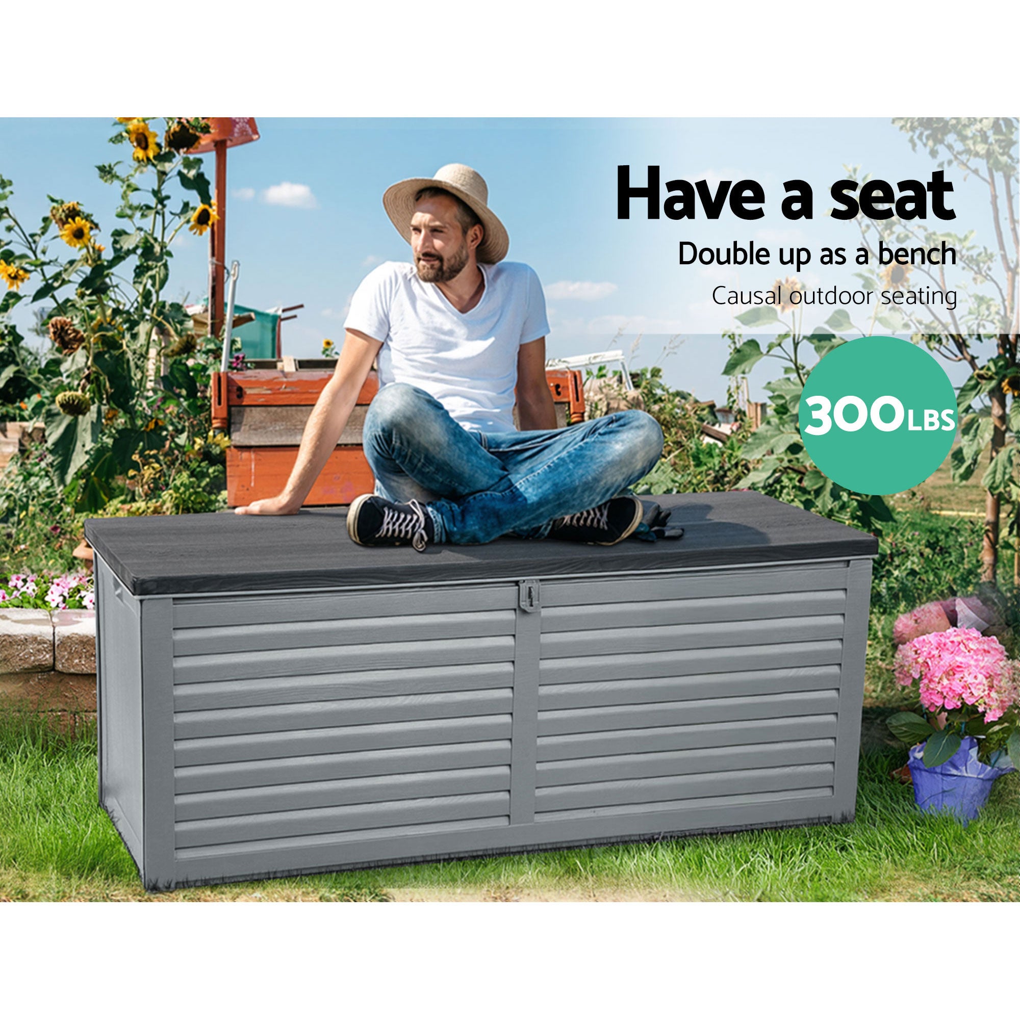 Camden Outdoor Storage Box – Grey & Black – 390L