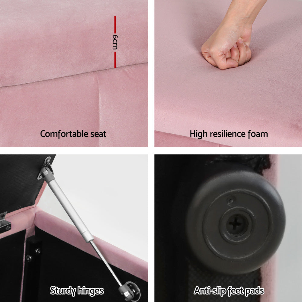 Denton Velvet Storage Ottoman – Pink – 103 cm
