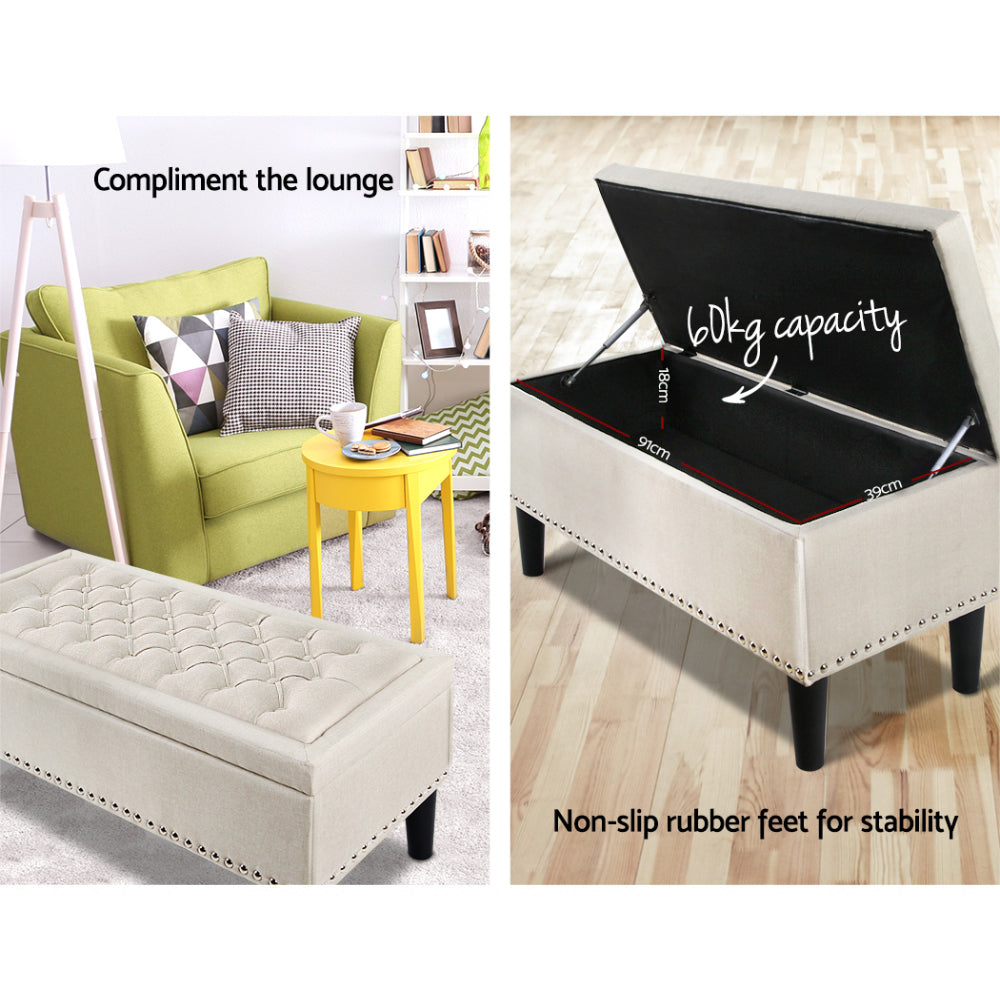 Harlow Storage Ottoman – Taupe – 96 cm