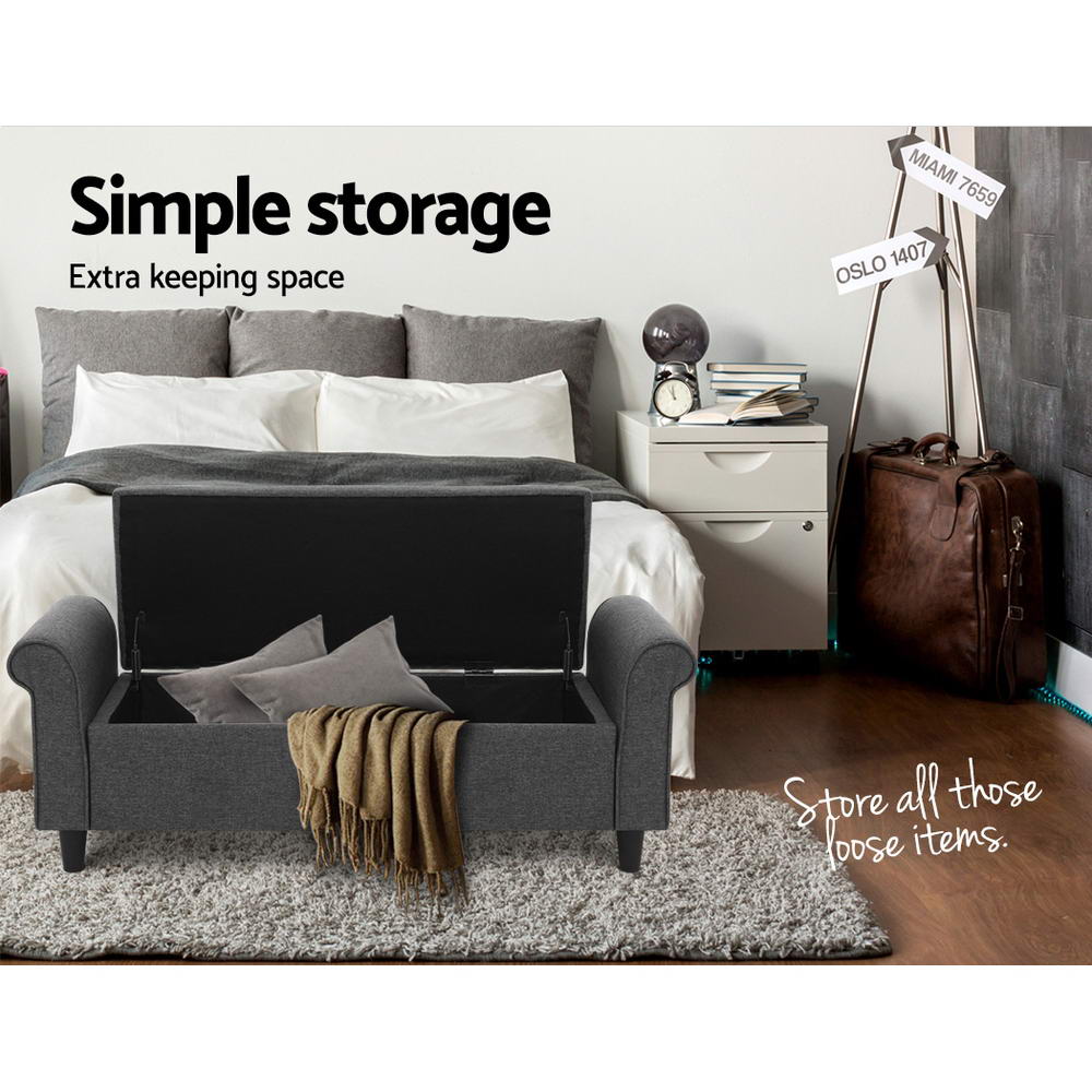 Windsor Linen Storage Ottoman – Grey – 125 cm