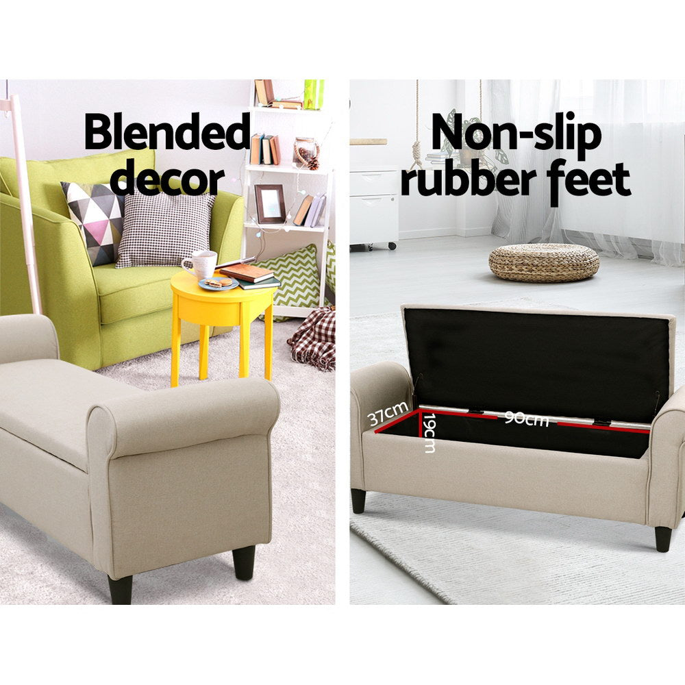Camber Linen Storage Ottoman with Arms – Taupe – 125 cm