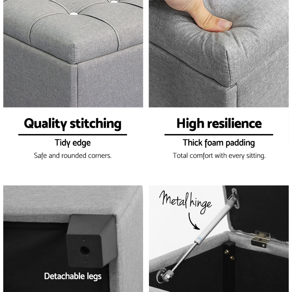 Serano Tufted Storage Ottoman – Light Grey – 97 cm