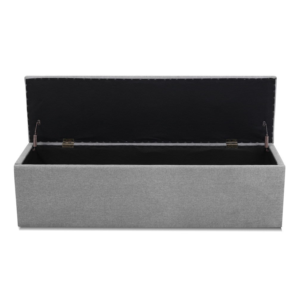 Meridan Linen Storage Ottoman – Grey – 140 cm