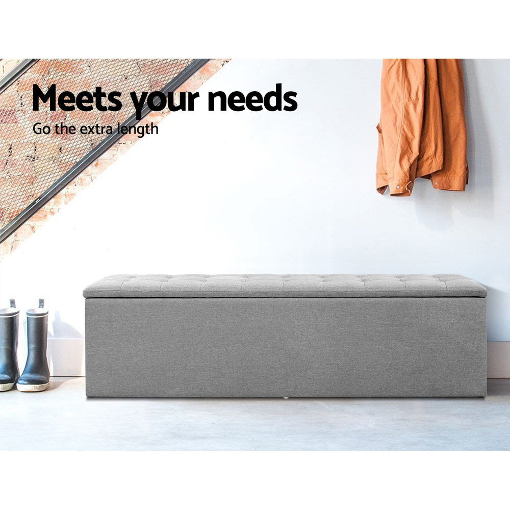 Meridan Linen Storage Ottoman – Grey – 140 cm