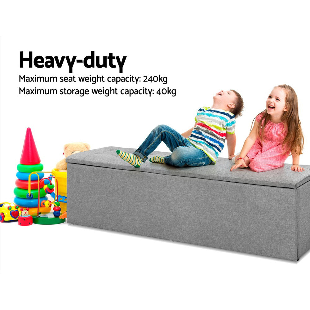Meridan Linen Storage Ottoman – Grey – 140 cm