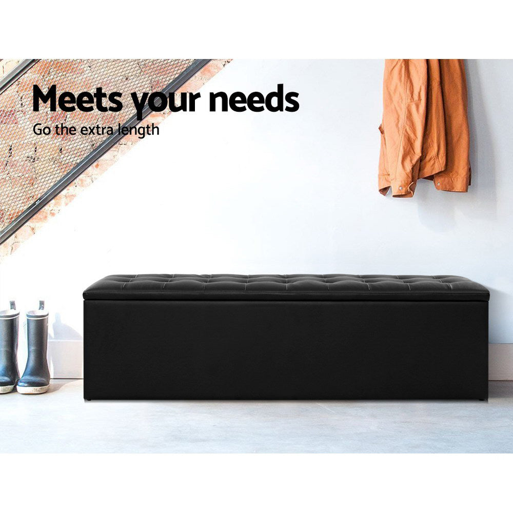 Cordova Leather Storage Ottoman – Black – 140 cm
