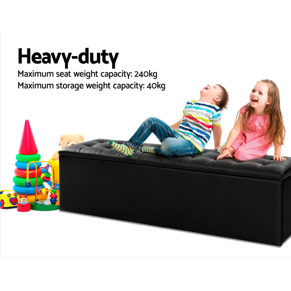 Cordova Leather Storage Ottoman – Black – 140 cm