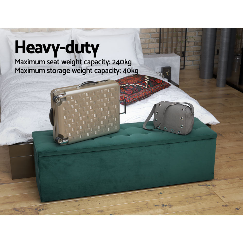 Kendal Velvet Storage Ottoman – Green – 140 cm