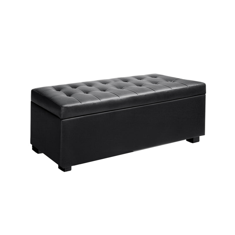 Blanket Storage Ottoman – Leather, 97cm Black