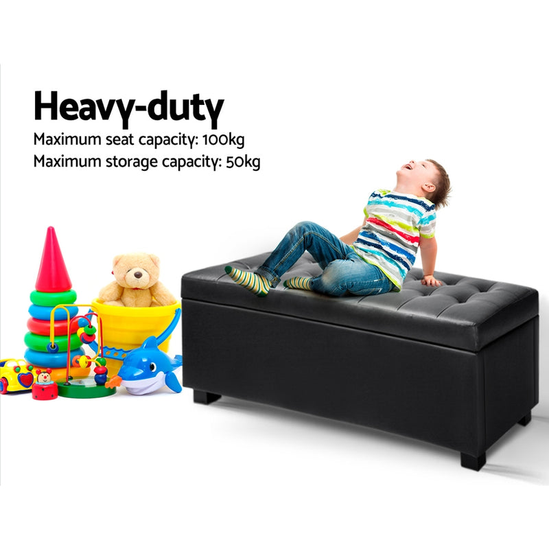 Blanket Storage Ottoman – Leather, 97cm Black