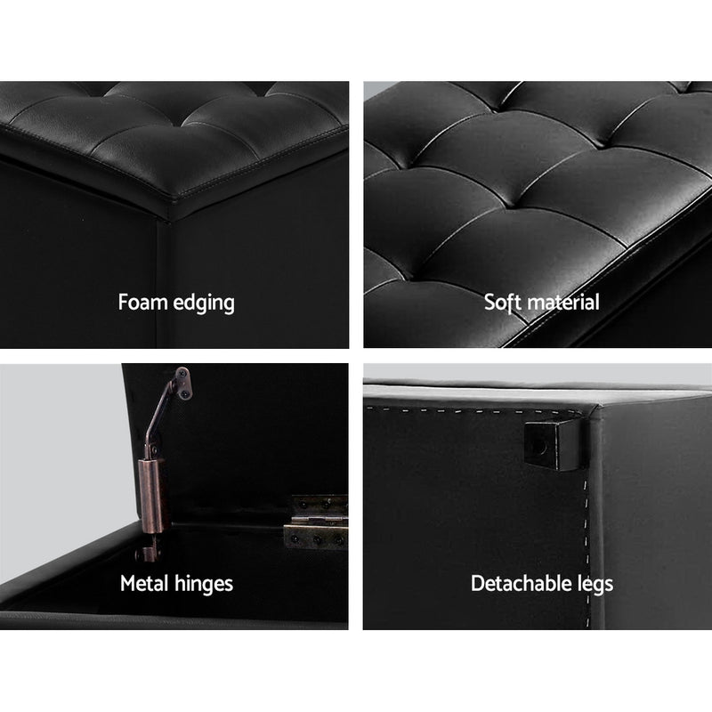 Blanket Storage Ottoman – Leather, 97cm Black