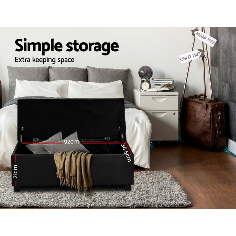 Blanket Storage Ottoman – Leather, 97cm Black