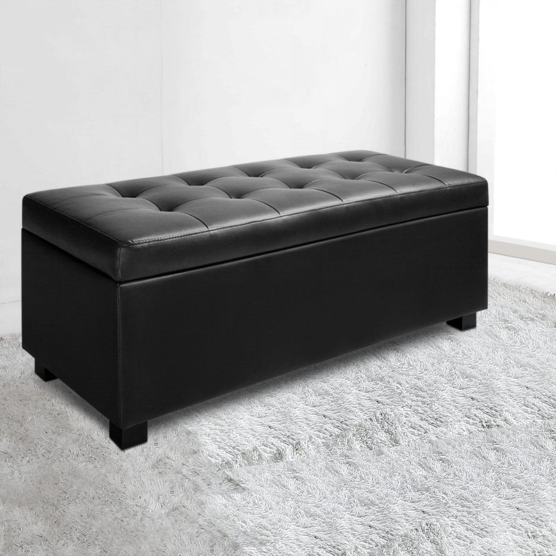 Blanket Storage Ottoman – Leather, 97cm Black
