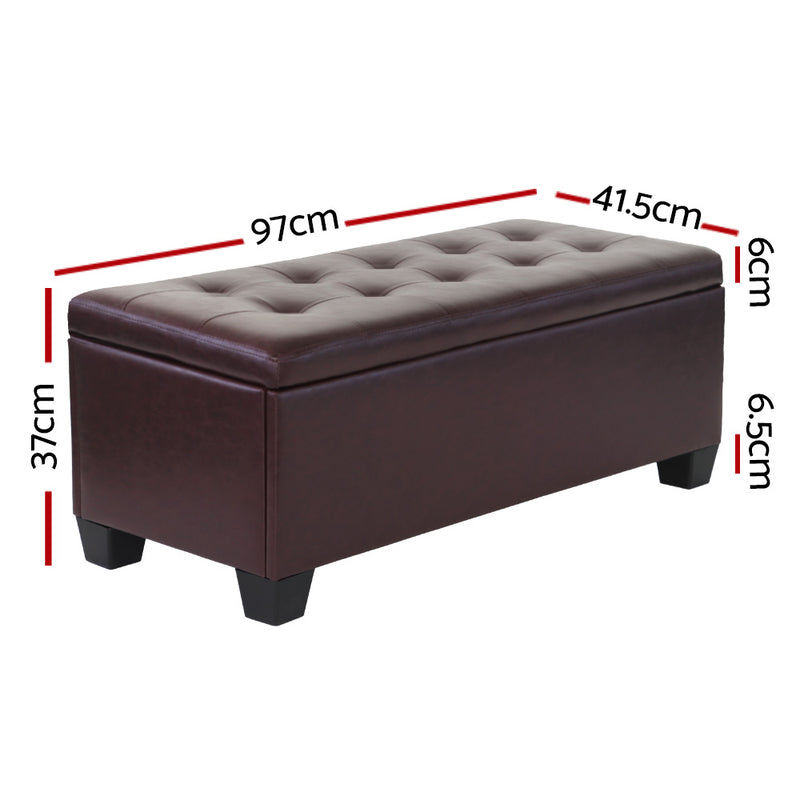 Blanket Storage Ottoman – Leather, 97cm Brown