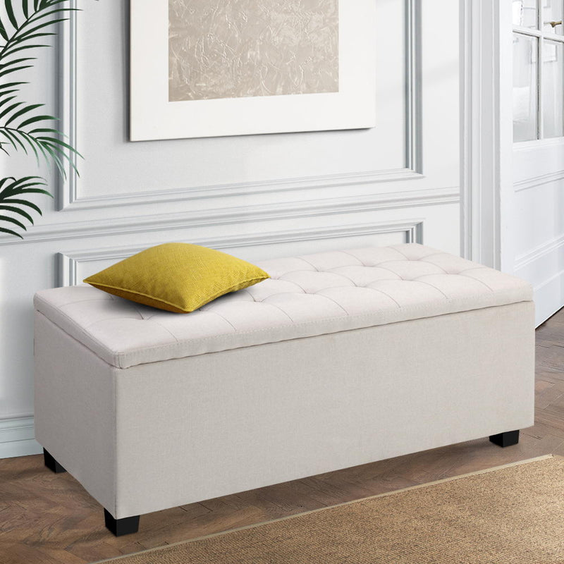 Linen Ottoman Blanket Box - 97cm - Beige