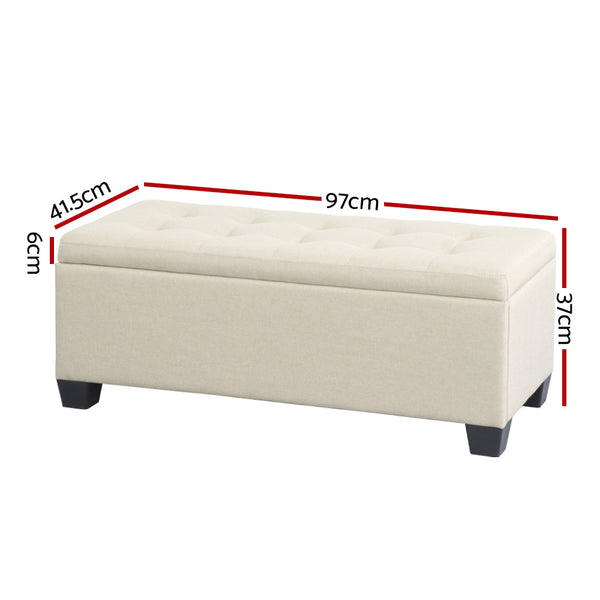 Blanket Storage Ottoman – Linen, 97cm Beige