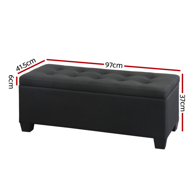 Blanket Storage Ottoman – Linen, 97cm Black