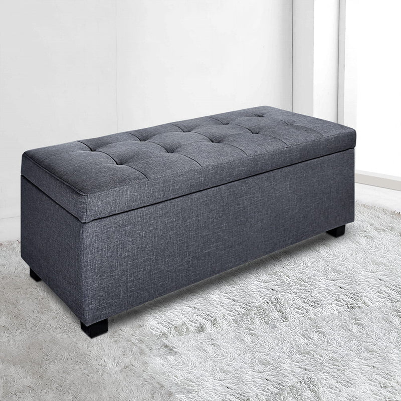 Blanket Storage Ottoman – Linen, 97cm Grey