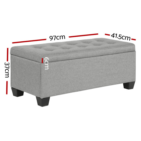 Blanket Storage Ottoman – Linen, 97cm Light Grey