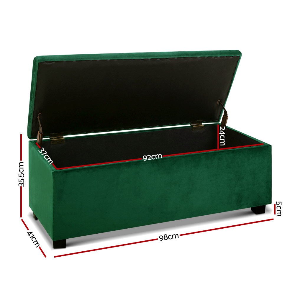 Hadley Velvet Storage Ottoman – Green – 98 cm
