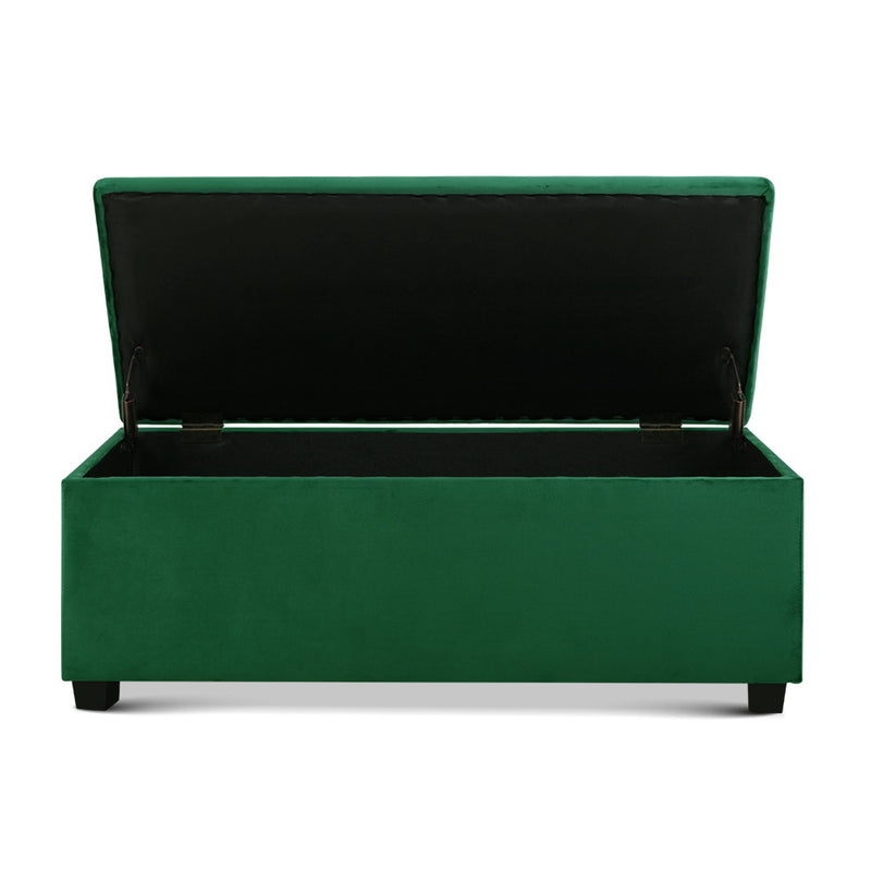 Velvet Blanket Storage Ottoman – 98cm, Green