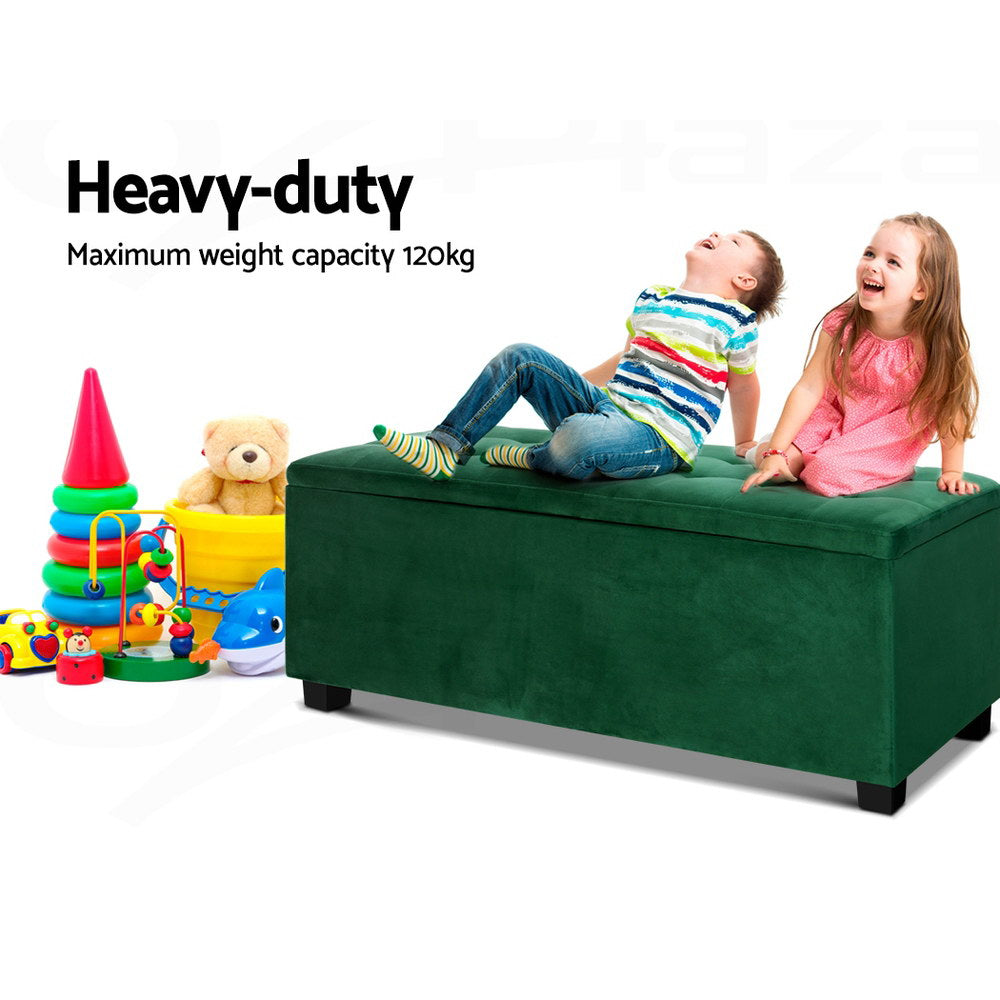 Hadley Velvet Storage Ottoman – Green – 98 cm