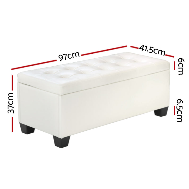 Blanket Storage Ottoman – Leather, 97cm White