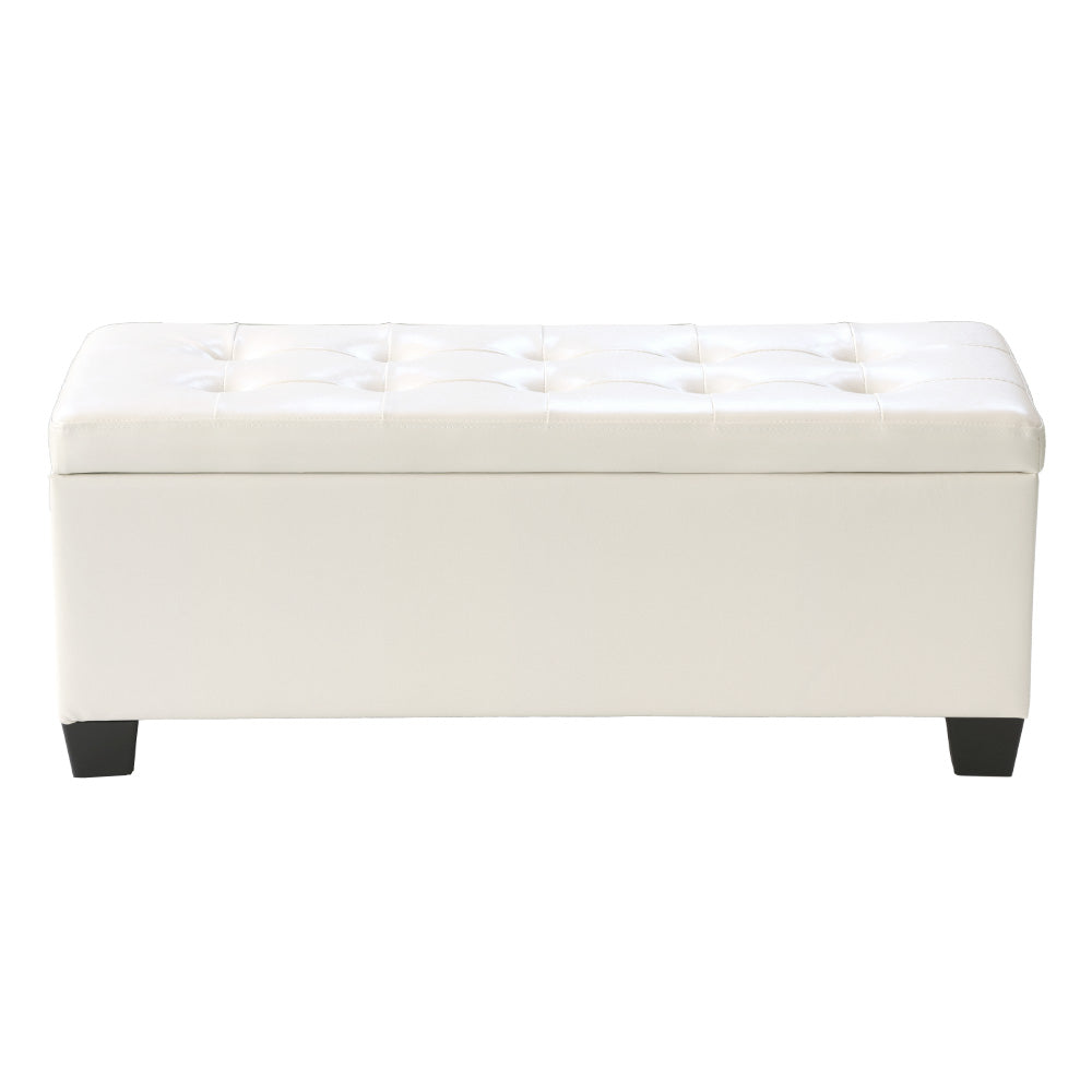 Serano Storage Ottoman – Leather – White – 97 cm