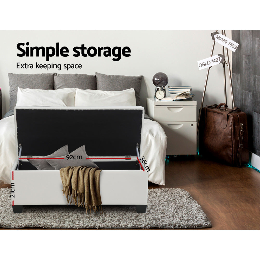 Serano Storage Ottoman – Leather – White – 97 cm