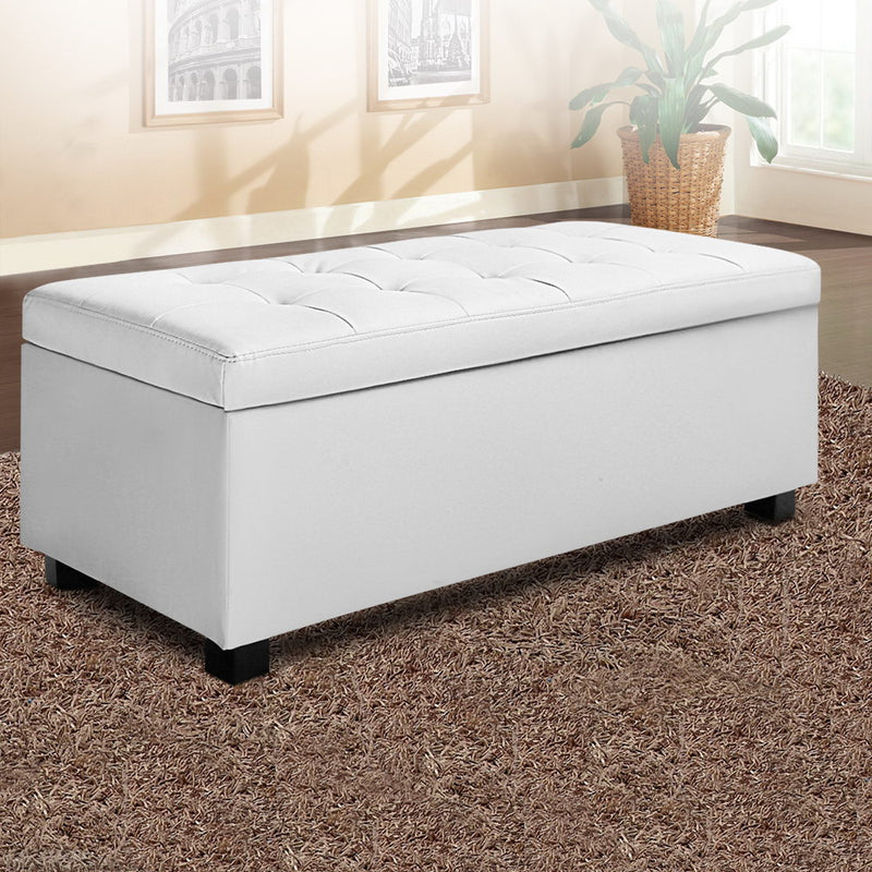 Blanket Storage Ottoman – Leather, 97cm White